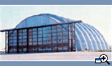 Hangar at airport in Donetsk. Frameless folded building with span 48 m (metallic framework design)